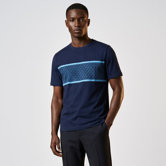 T-shirt Homem Michael Kors Azul Marinho com Padrão Geométrico Horizontal e Logo