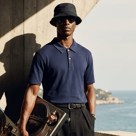 Polo Homem Yes Zee Azul-Marinho com Botões Contrastantes