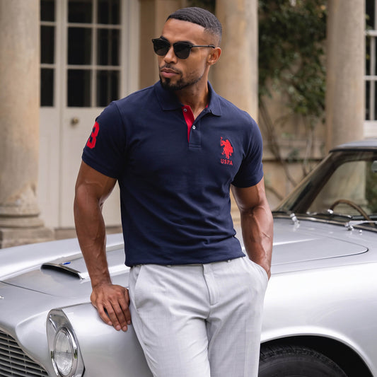 Polo Homem U.S. Polo Assn. Azul-Marinho com Logótipo e Número 3
