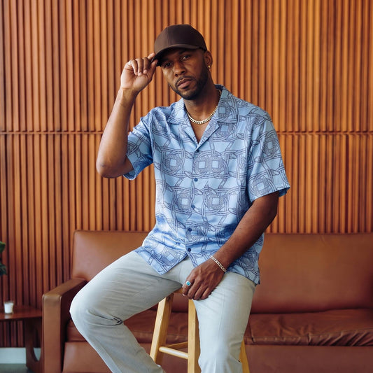 Camisa Homem Scotch & Soda Azul Claro com Estampado de Correntes e Manga Curta