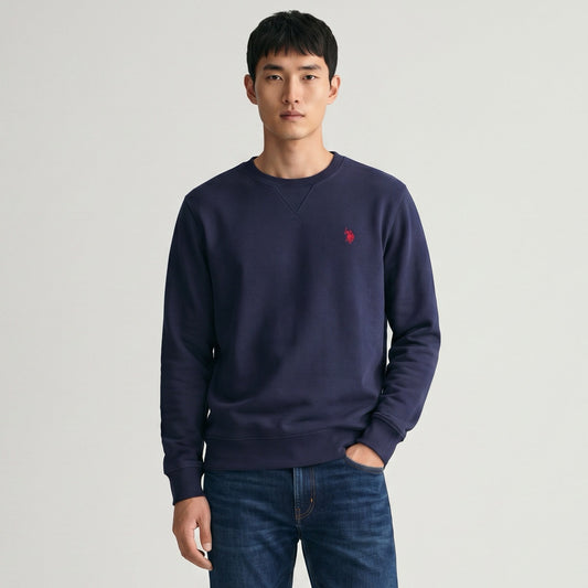 Camisola Homem US Polo Azul Escuro com Logo Bordado no Peito e Gola Redonda