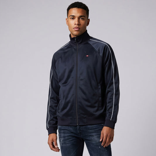Casaco Homem Diesel Azul Escuro Track Jacket com Fecho Zip e Faixas Laterais
