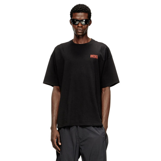 T-Shirt Homem Diesel Preta Minimalista com Logo Vermelho no Peito