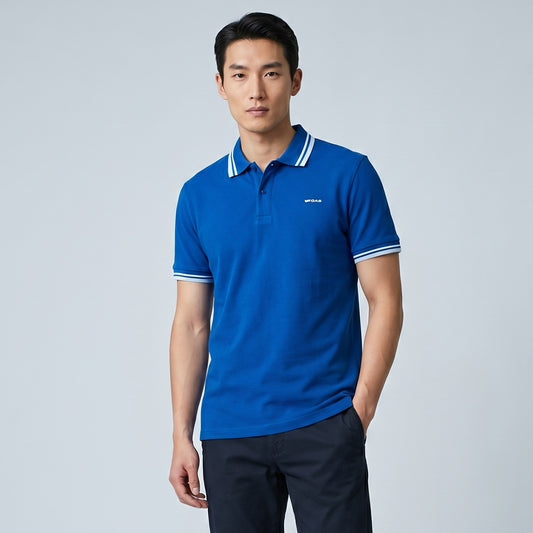 Polo Homem GAS Azul com Detalhes Contrastantes Brancos na Gola e Mangas