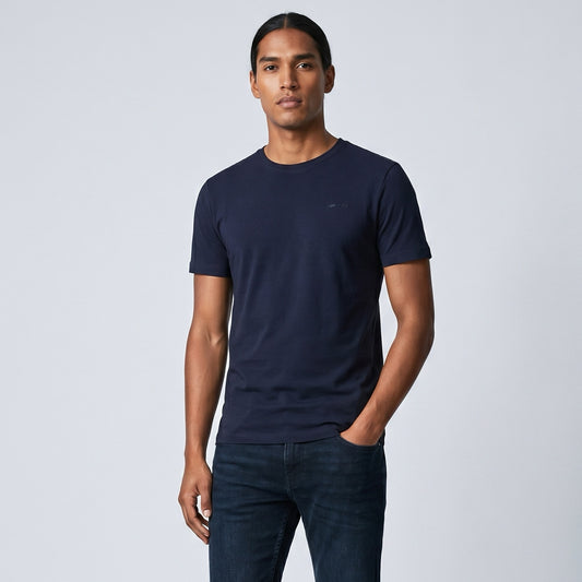 T-shirt Homem GAS Azul Escuro Minimalista em Algodão com Gola Redonda