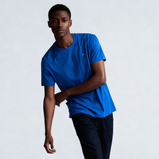 T-shirt Homem GAS Azul em Algodão com Gola Redonda Minimalista