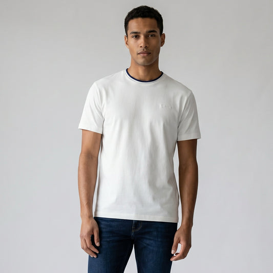 T-shirt Homem GAS Branco Minimalista em Algodão com Gola Redonda