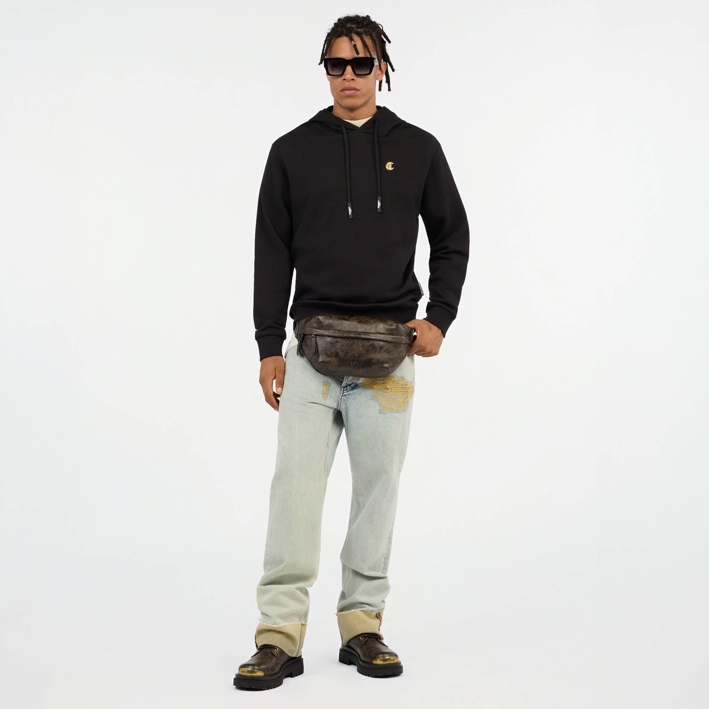 Casaco Homem Just Cavalli Preto Hoodie com Capuz e Logo Discreto