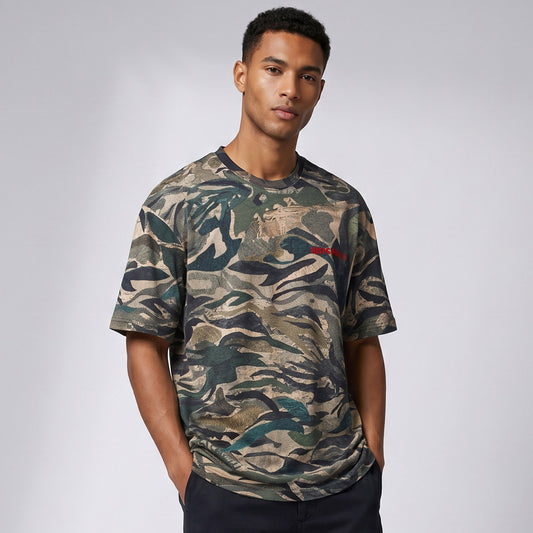 T-Shirt Homem Just Cavalli Camuflada Verde com Estampa