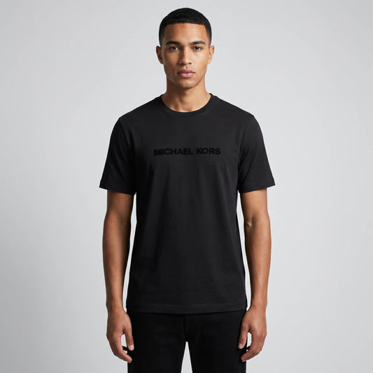 T-shirt Homem Michael Kors Preto Minimalista com Logo Frontal
