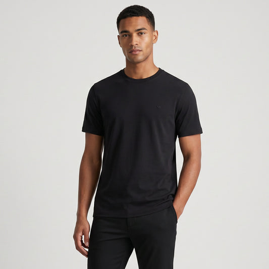 T-Shirt Homem Michael Kors Preto Minimalista em Algodão com Gola Clássica