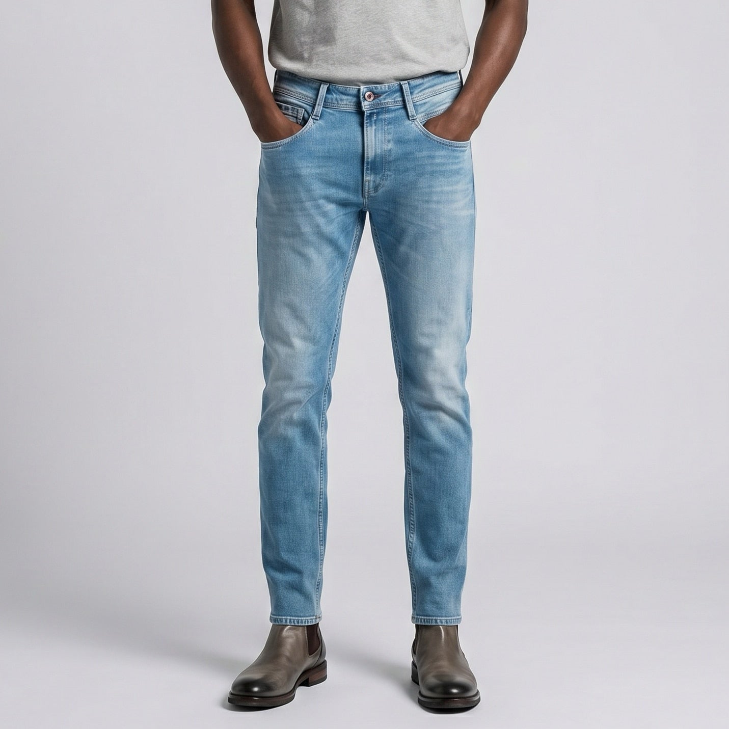 Calças de Ganga Homem Replay Azul Claro Skinny Fit com Efeito Desgastado