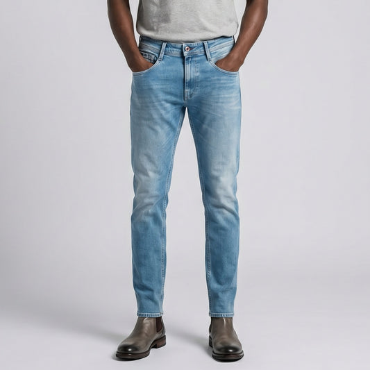 Calças de Ganga Homem Replay Azul Claro Skinny Fit com Efeito Desgastado
