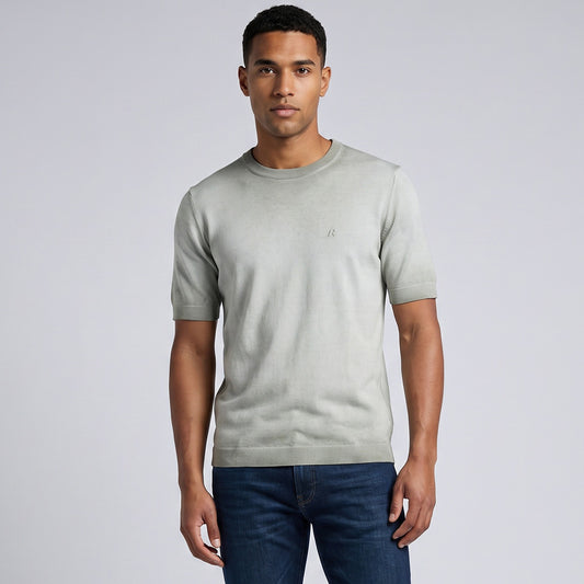 Camisola Homem Replay Verde Claro de Manga Curta com Logótipo Bordado