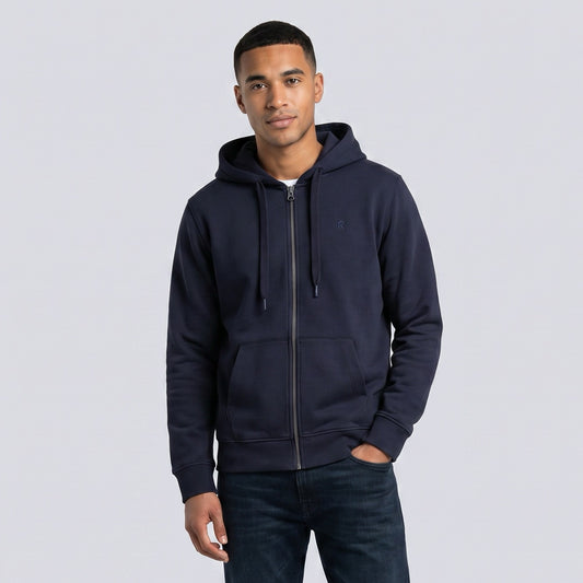 Sweatshirt com Capuz e Fecho Homem Replay Azul Escuro em Algodão com Bolsos e Ajuste com Cordão