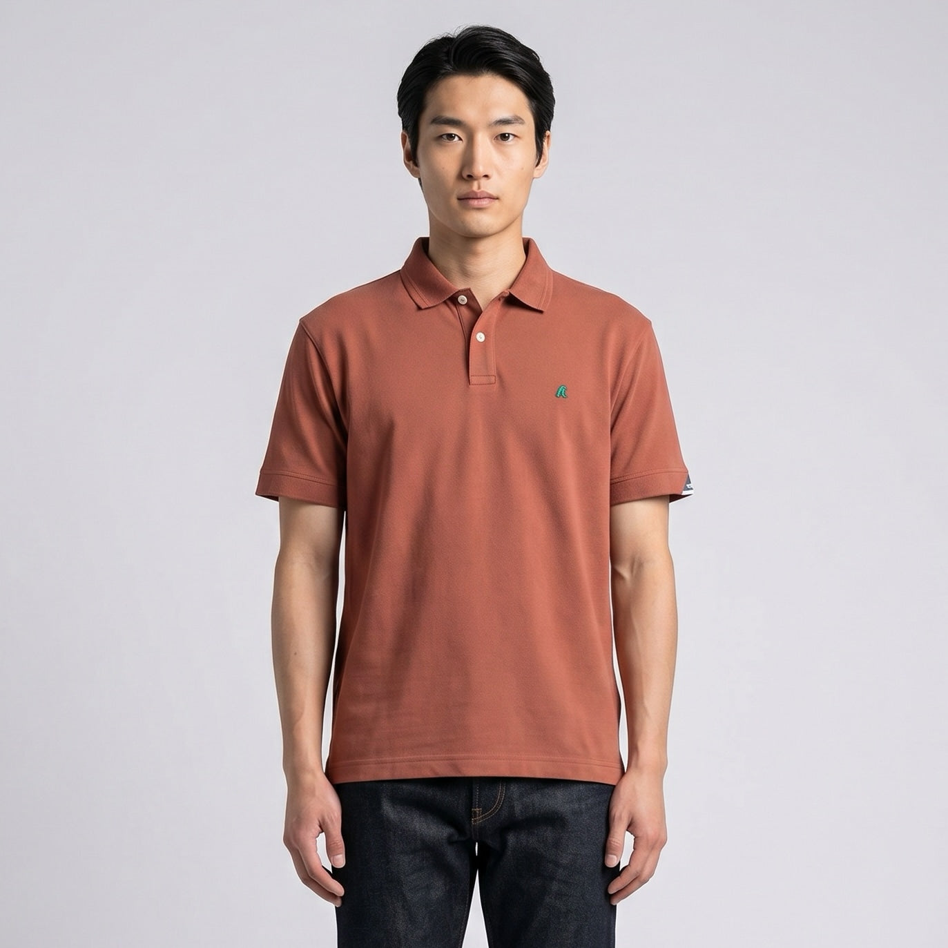 Polo Homem Replay Laranja Terracota com Logo Bordado no Peito