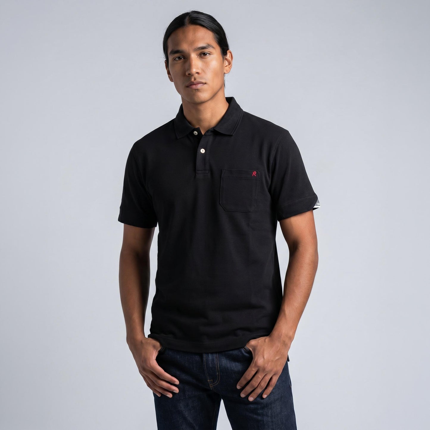 Polo Homem Replay Preto com Logo Bordado e Detalhe Contrastante na Gola