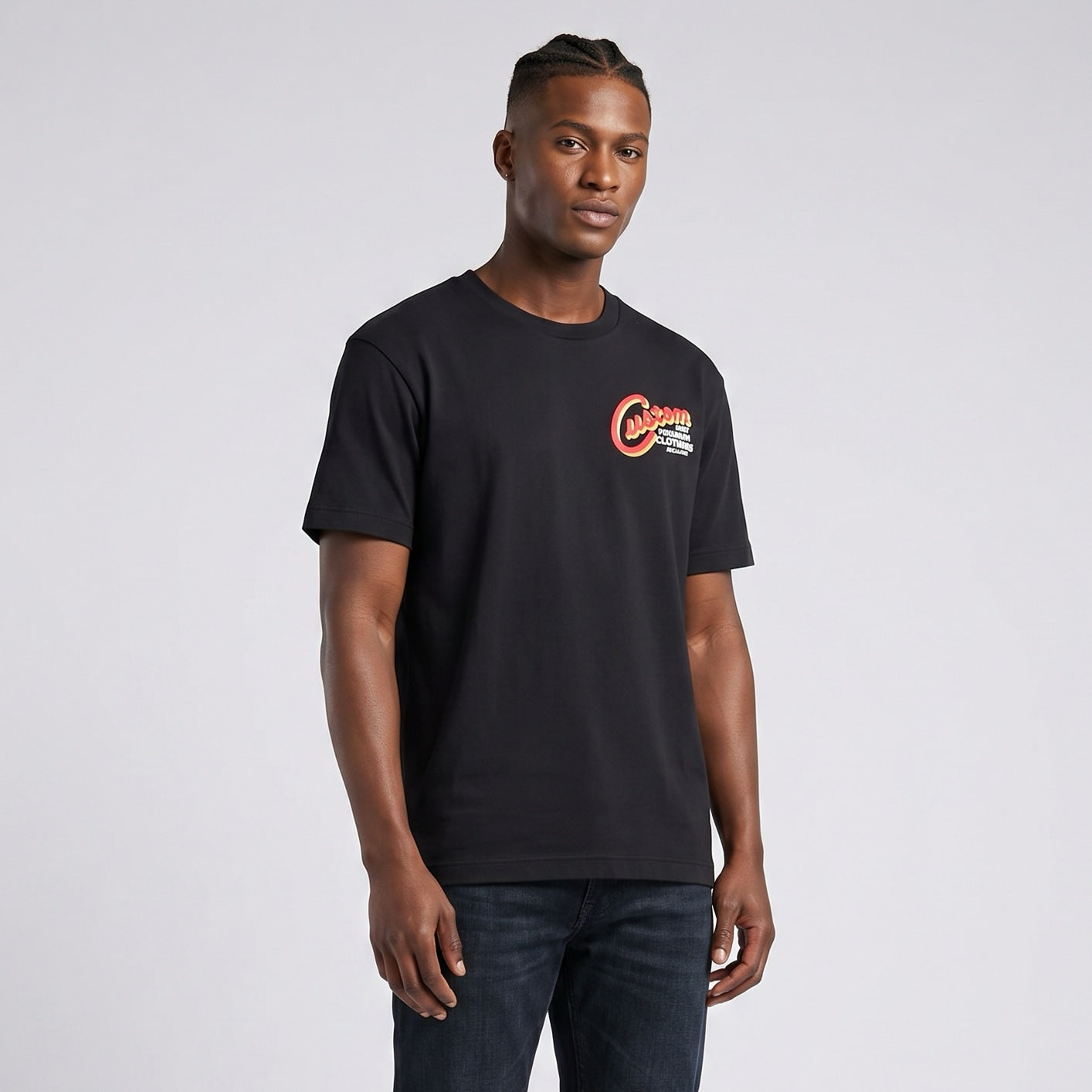 T-shirt Homem Replay Preta com Logo Gráfico Colorido no Peito