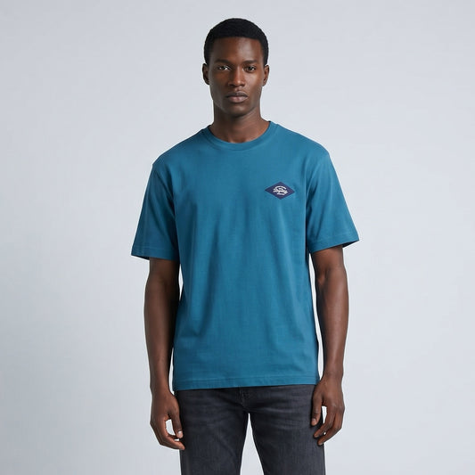 T-shirt Homem Replay Azul com Logo Bordado Minimalista no Peito