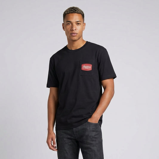 T-shirt Homem Replay Preta com Logo Pequeno no Peito