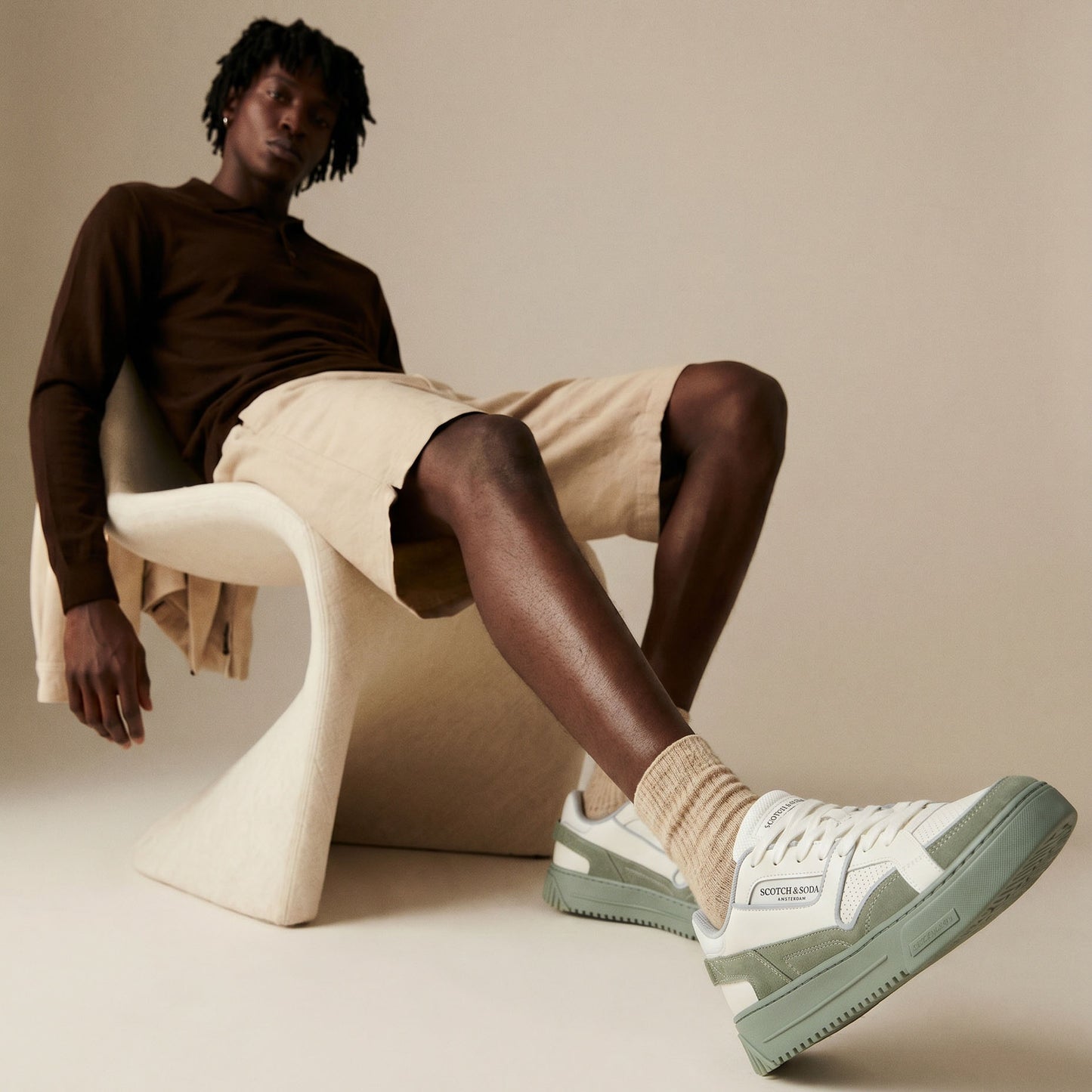 Ténis Homem Scotch & Soda Branco e Verde Sage com Sola Robusta