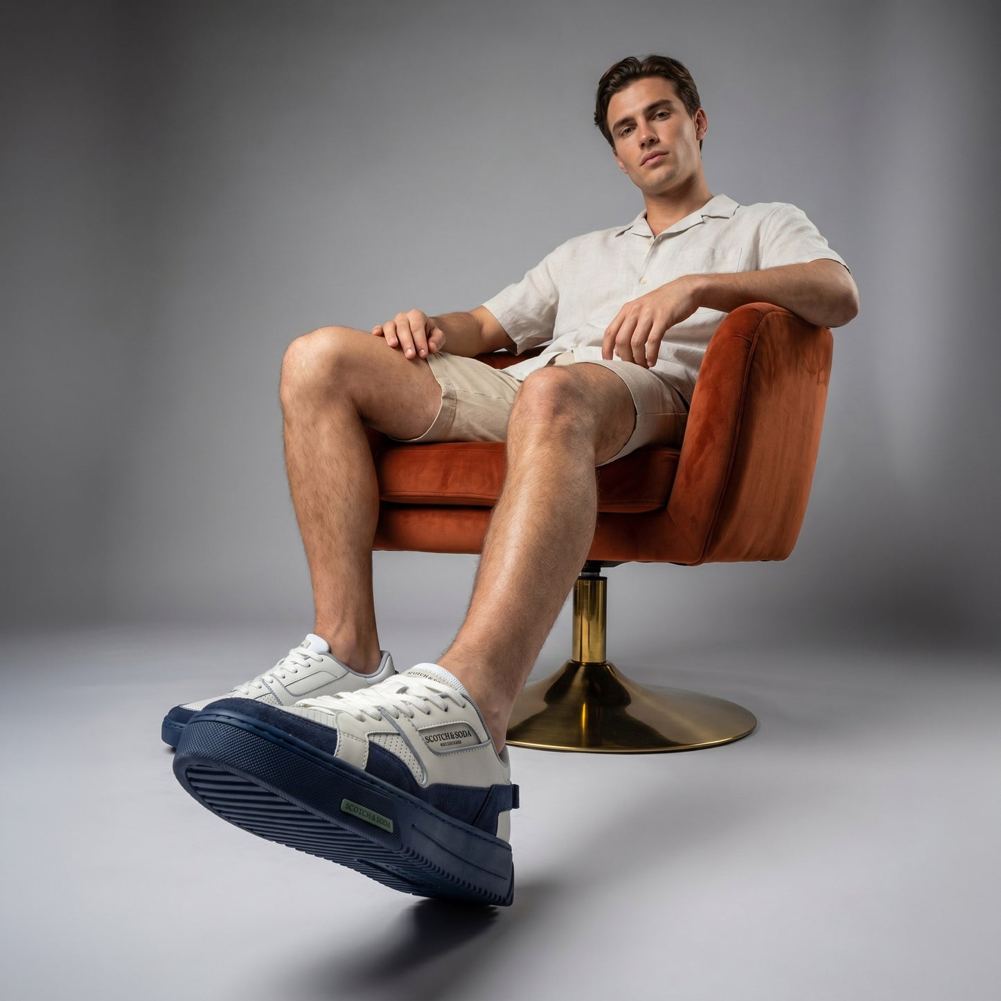 Ténis Homem Scotch & Soda Branco e Azul com Detalhes Perfurados