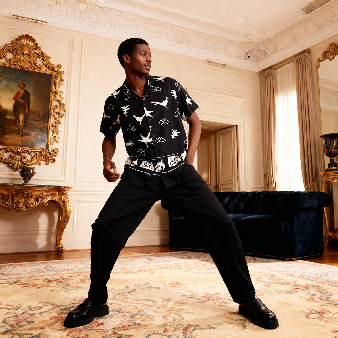 Camisa Homem Scotch & Soda Preta com Estampas de Pássaros