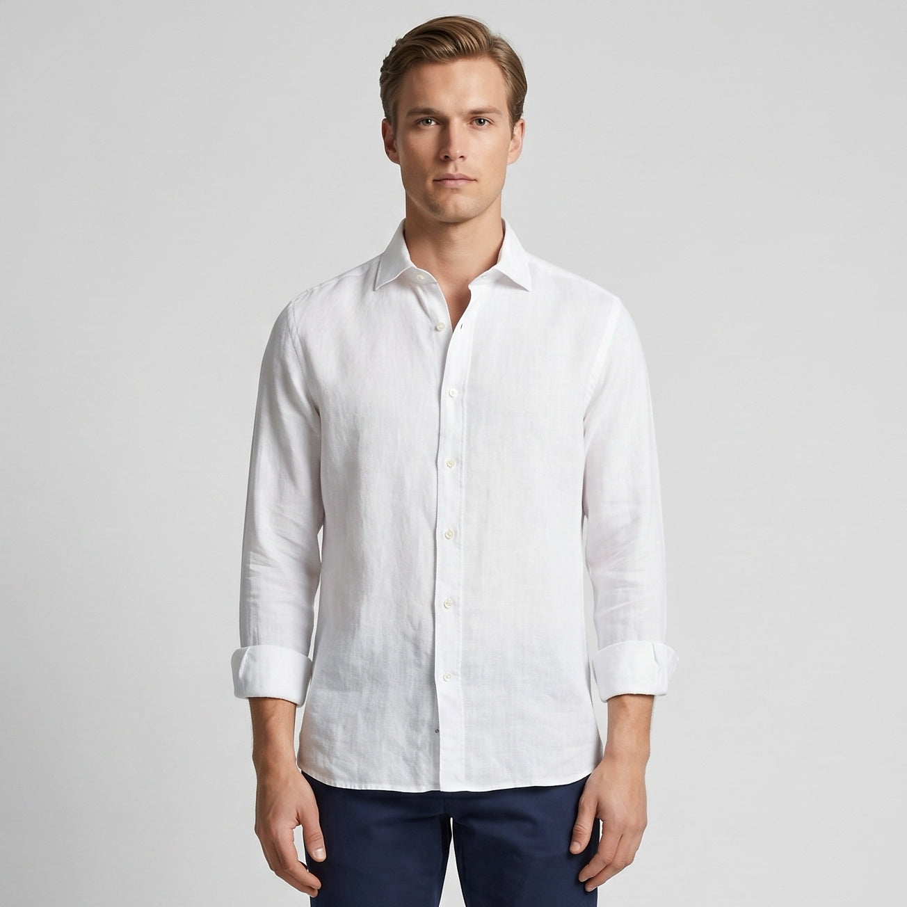 Camisa Homem US Polo Branca com Botões Frontais e Manga Comprida