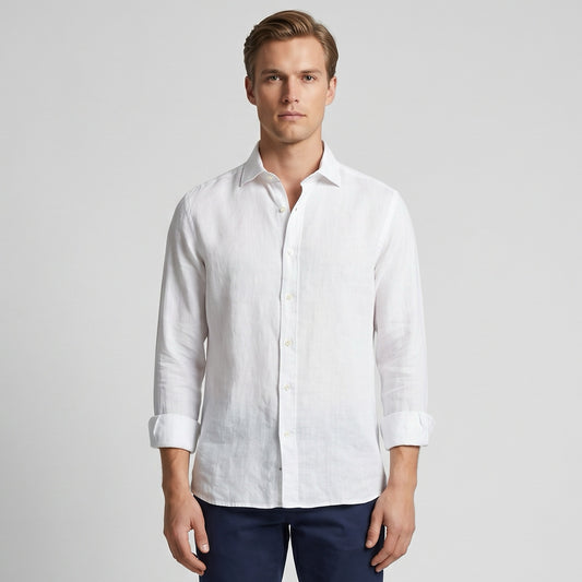 Camisa Homem US Polo Branca com Botões Frontais e Manga Comprida