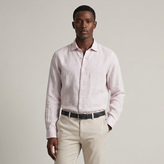 Camisa Homem US Polo Rosa Claro com Botões Frontais e Manga Comprida