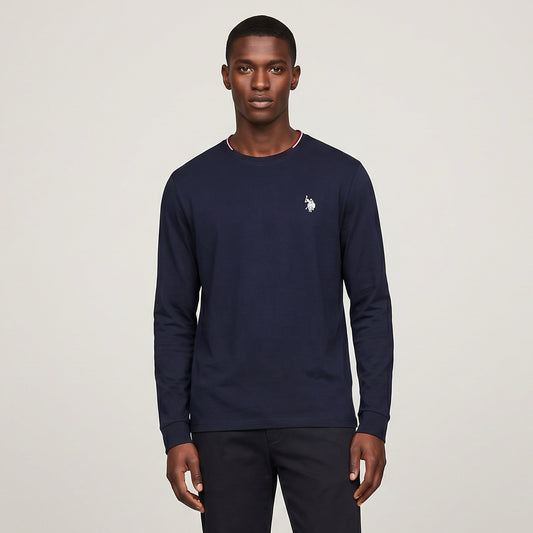 Camisola Homem US Polo Azul Escuro com Logo Bordado no Peito e Gola Redonda