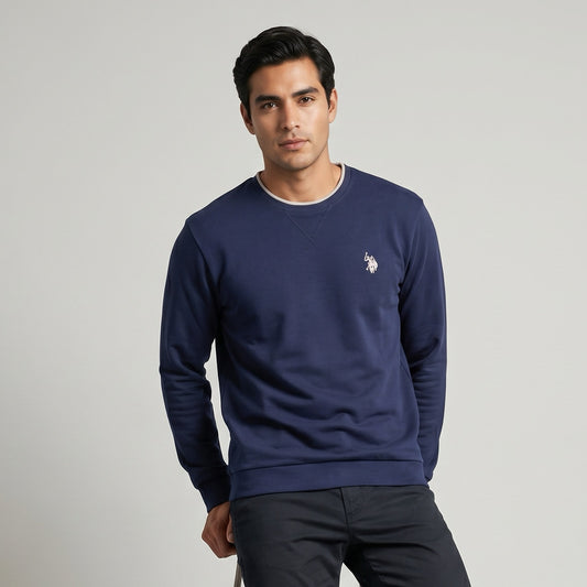 Camisola Homem US Polo Azul Escuro com Logo Bordado no Peito e Gola Redonda