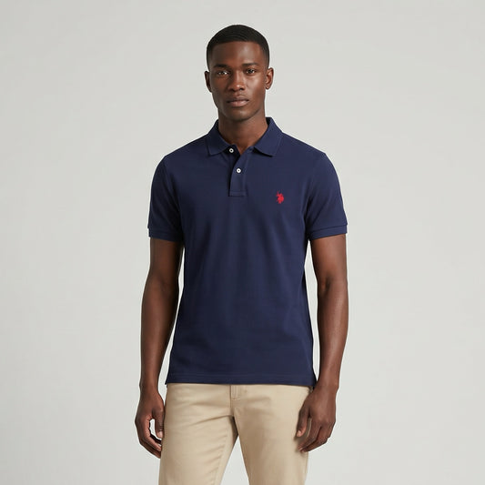 Polo Homem US Polo Azul Escuro com Logo Bordado no Peito e Gola Clássica