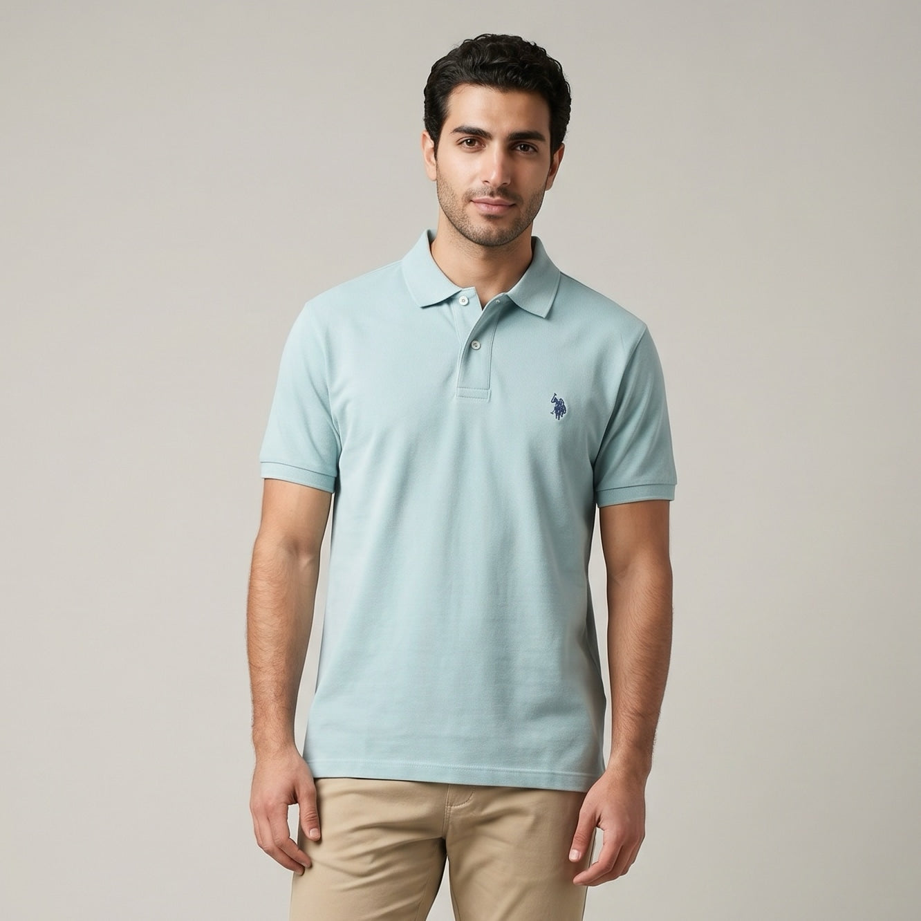 Polo Homem US Polo Verde Água com Logo Bordado no Peito e Gola Clássica