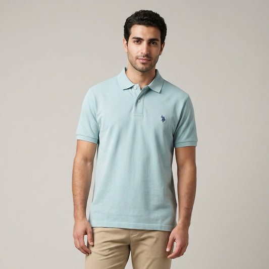 Polo Homem US Polo Verde Água com Logo Bordado no Peito e Gola Clássica