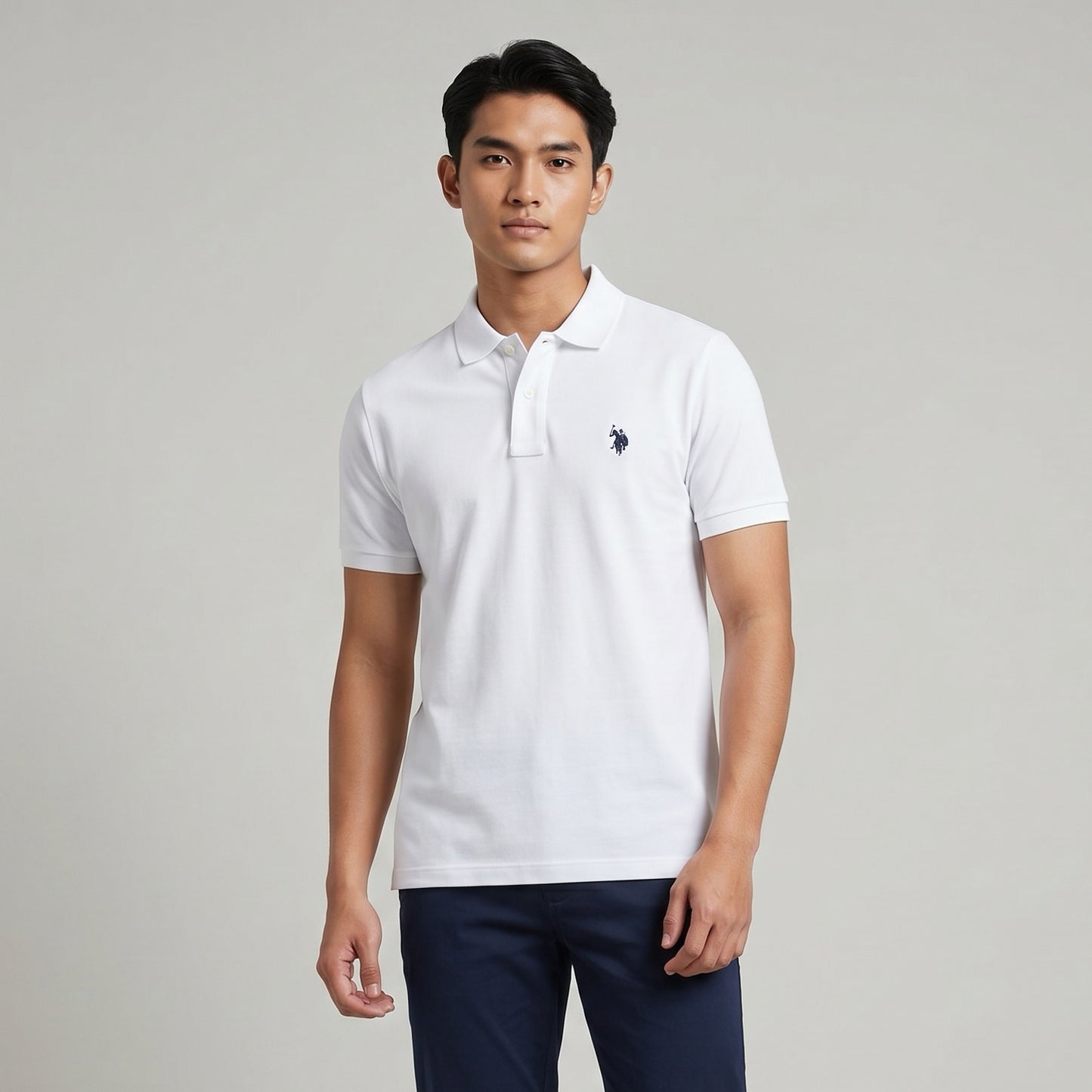 Polo Homem US Polo Branco com Logo Bordado no Peito e Gola Clássica