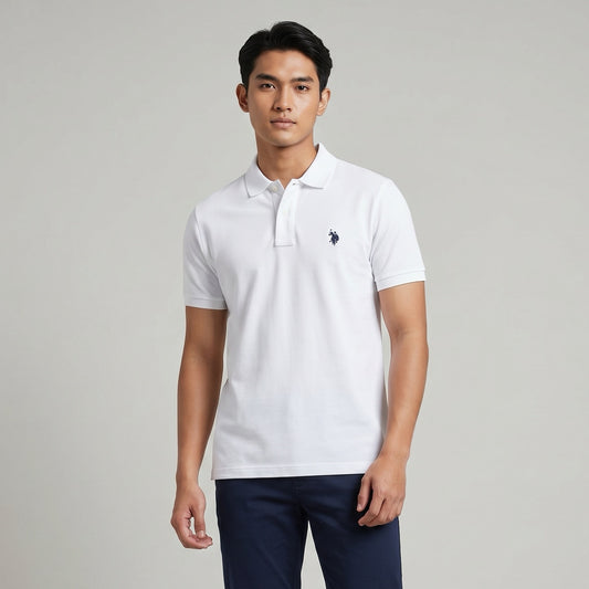 Polo Homem US Polo Branco com Logo Bordado no Peito e Gola Clássica