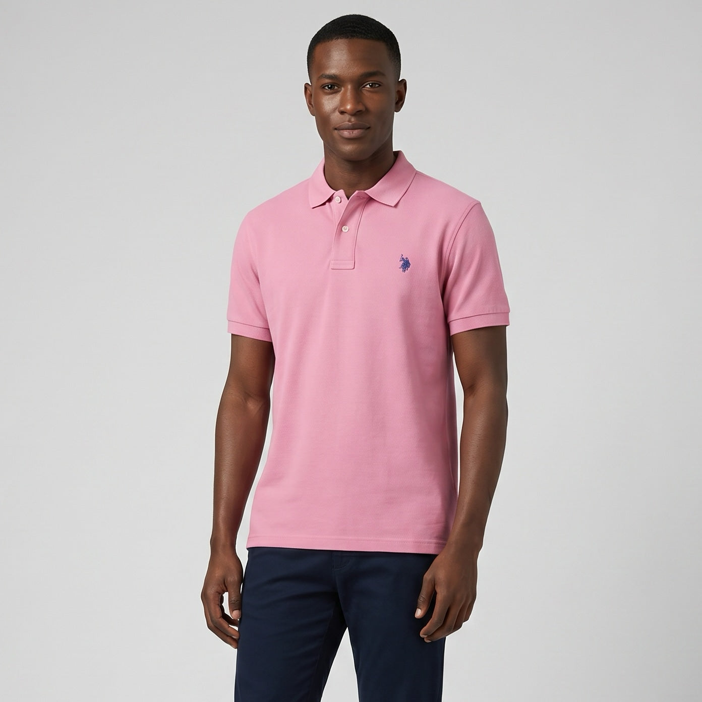 Polo Homem US Polo Rosa com Logo Bordado no Peito e Gola Clássica
