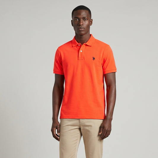 Polo Homem US Polo Laranja com Logo Bordado no Peito e Gola Clássica