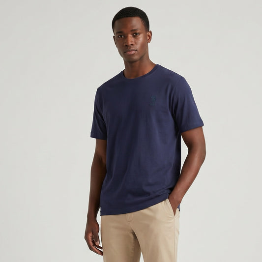 T-shirt Homem US Polo Azul Escuro Minimalista com Gola Redonda