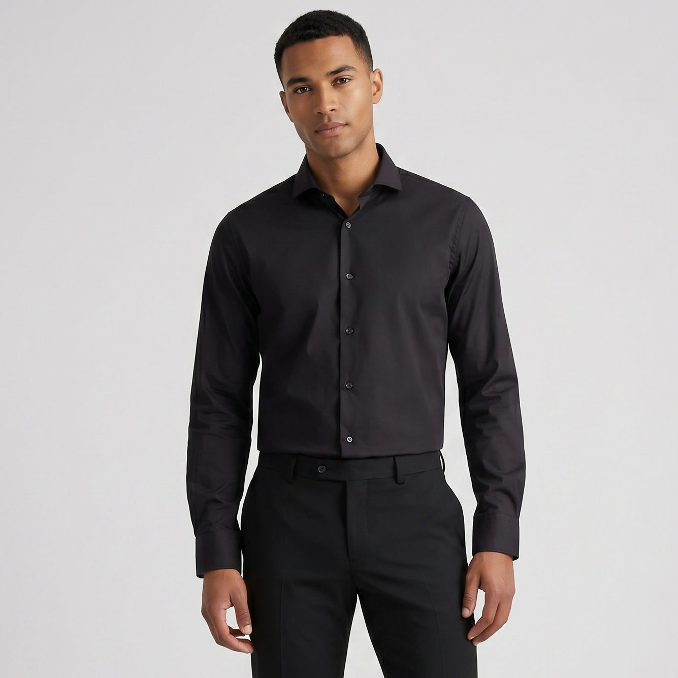 Camisa Social Homem Yes Zee Preta com Botões Elegantes