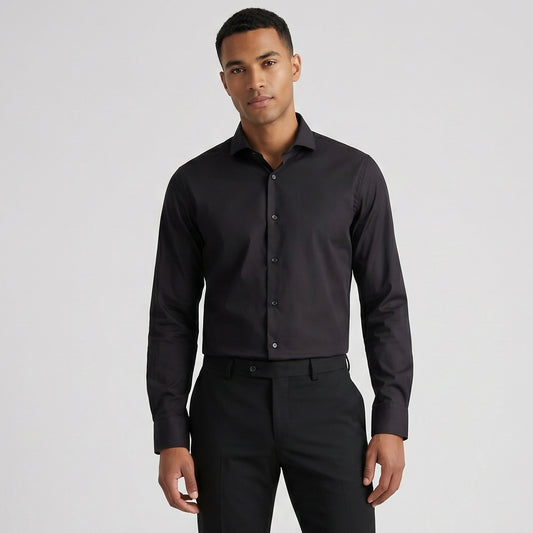 Camisa Social Homem Yes Zee Preta com Botões Elegantes