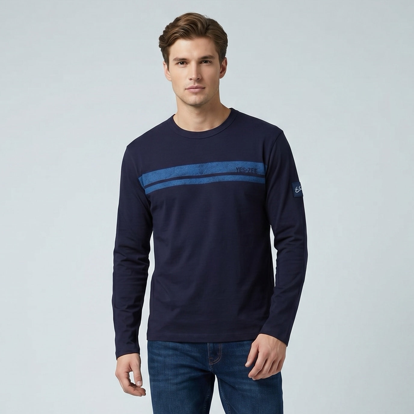 Camisola Homem Yes Zee Azul Escuro com Faixa Frontal com Logo