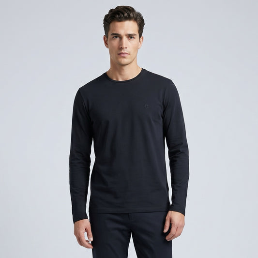 Camisola Homem Yes Zee Azul Escuro Minimalista com Gola Redonda