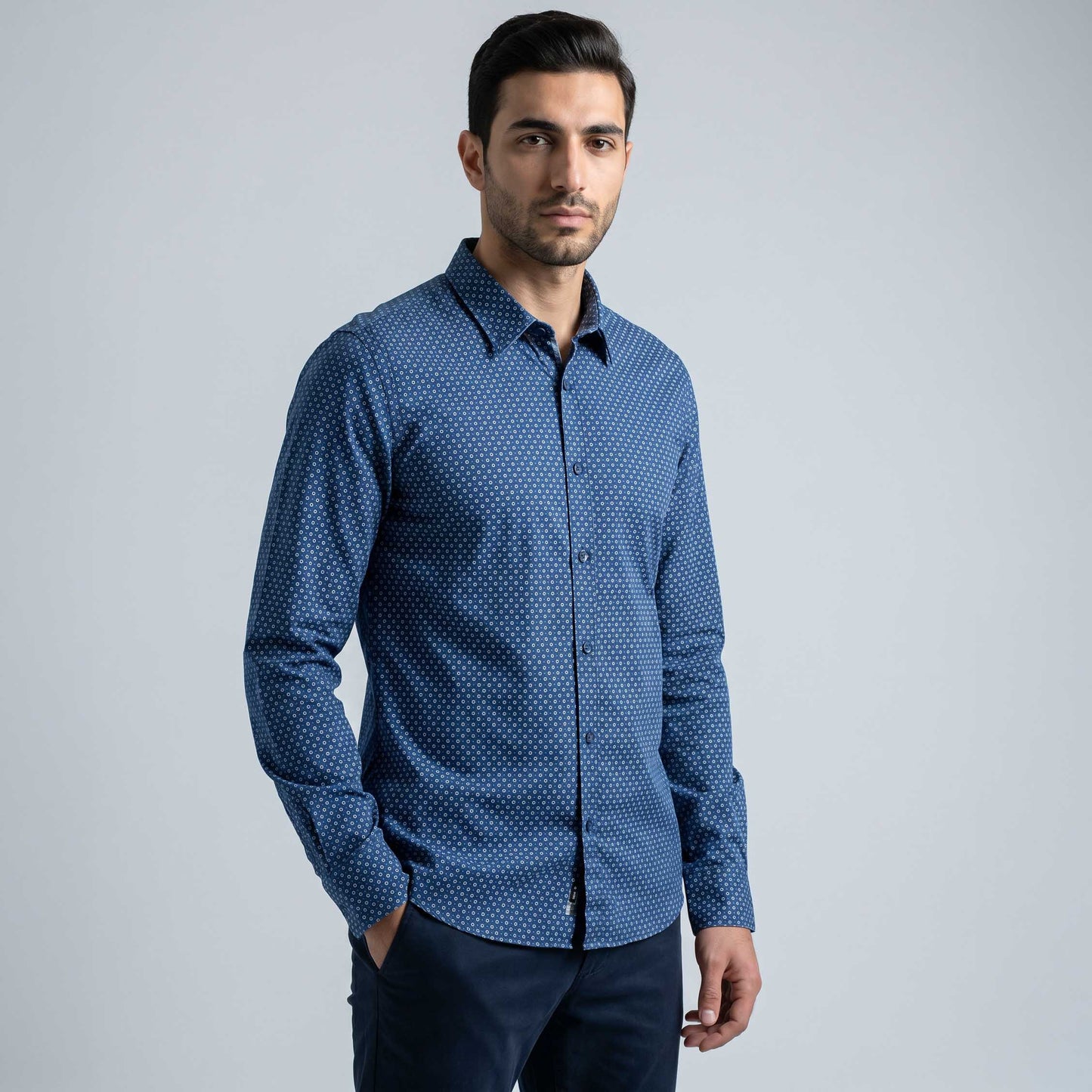Camisa Homem Yes Zee Azul com Padrão Geométrico