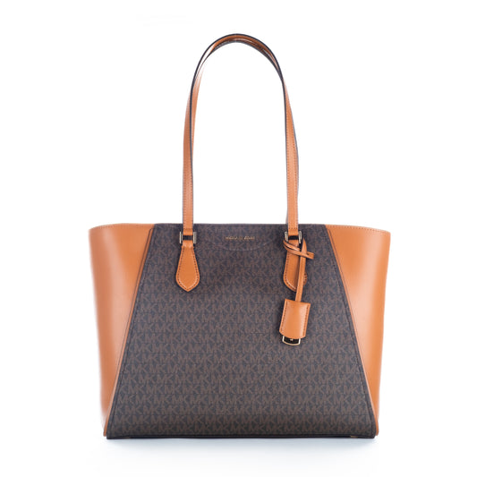 Bolsa Tote Michael Kors Castanha Acorn com Monograma e Alças Estruturadas