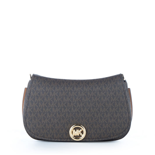 Bolsa de Ombro Michael Kors Castanha com Monograma MK e Logótipo Dourado