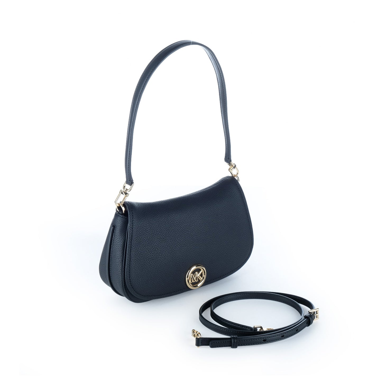 Bolsa de Ombro Michael Kors Preta com Logótipo MK Dourado