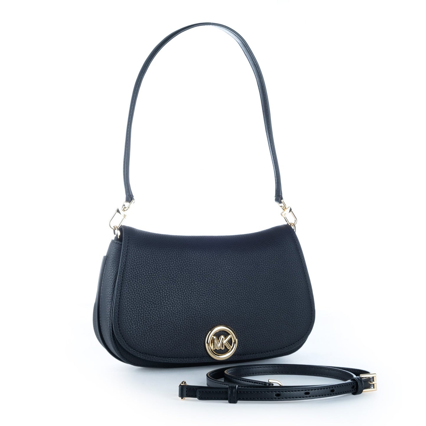 Bolsa de Ombro Michael Kors Preta com Logótipo MK Dourado