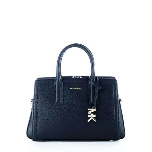Bolsa Satchel Michael Kors Preta com Pendente MK Dourado